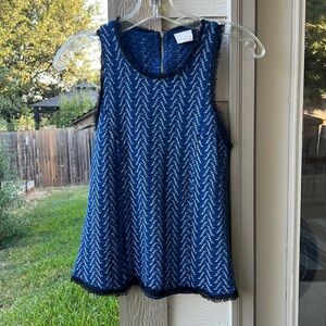 Anthropologie Blue Essential Sleeveless Swing Top Exposed Zip. Eyelash Trim szS